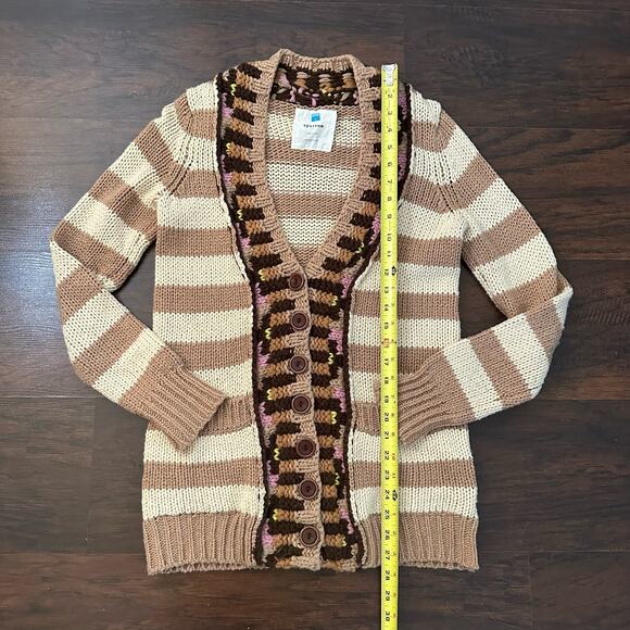 Sparrow Anthropologie tan and brown knit button down cardigan sweater size S - Picture 11 of 13